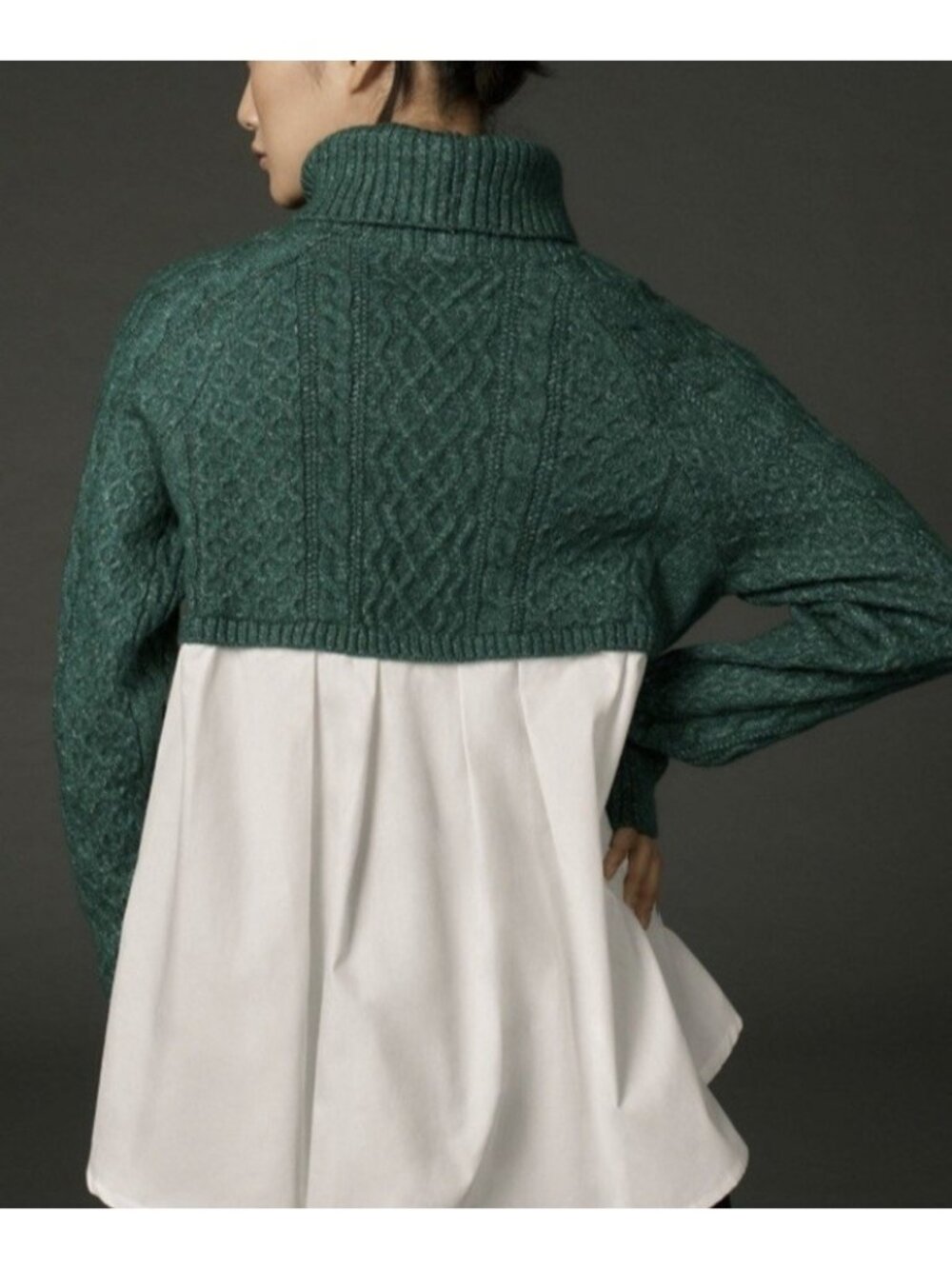 Anthropologie Twofer Cable Knit Turtleneck Fooler Top Sweater Preppy Teal S